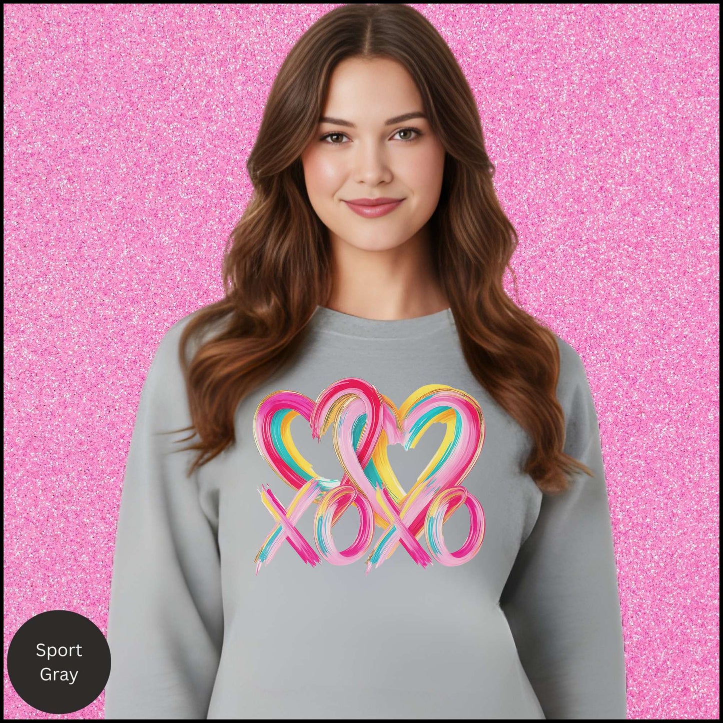 XOXO Sweatshirt, Colorful Heart Crewneck, Pink Rainbow Love Shirt, Cute Valentine Sweatshirt, Gift for Her
