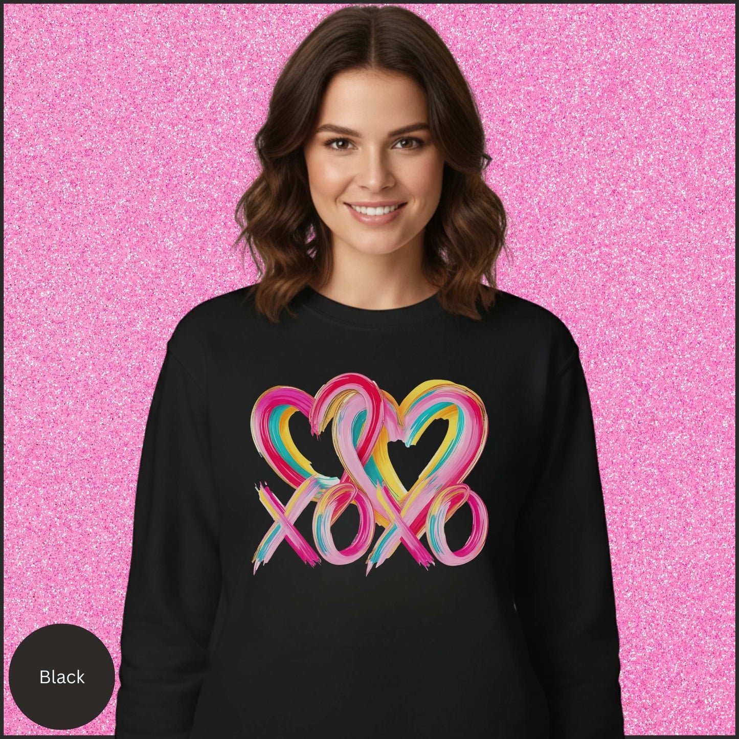 XOXO Sweatshirt, Colorful Heart Crewneck, Pink Rainbow Love Shirt, Cute Valentine Sweatshirt, Gift for Her