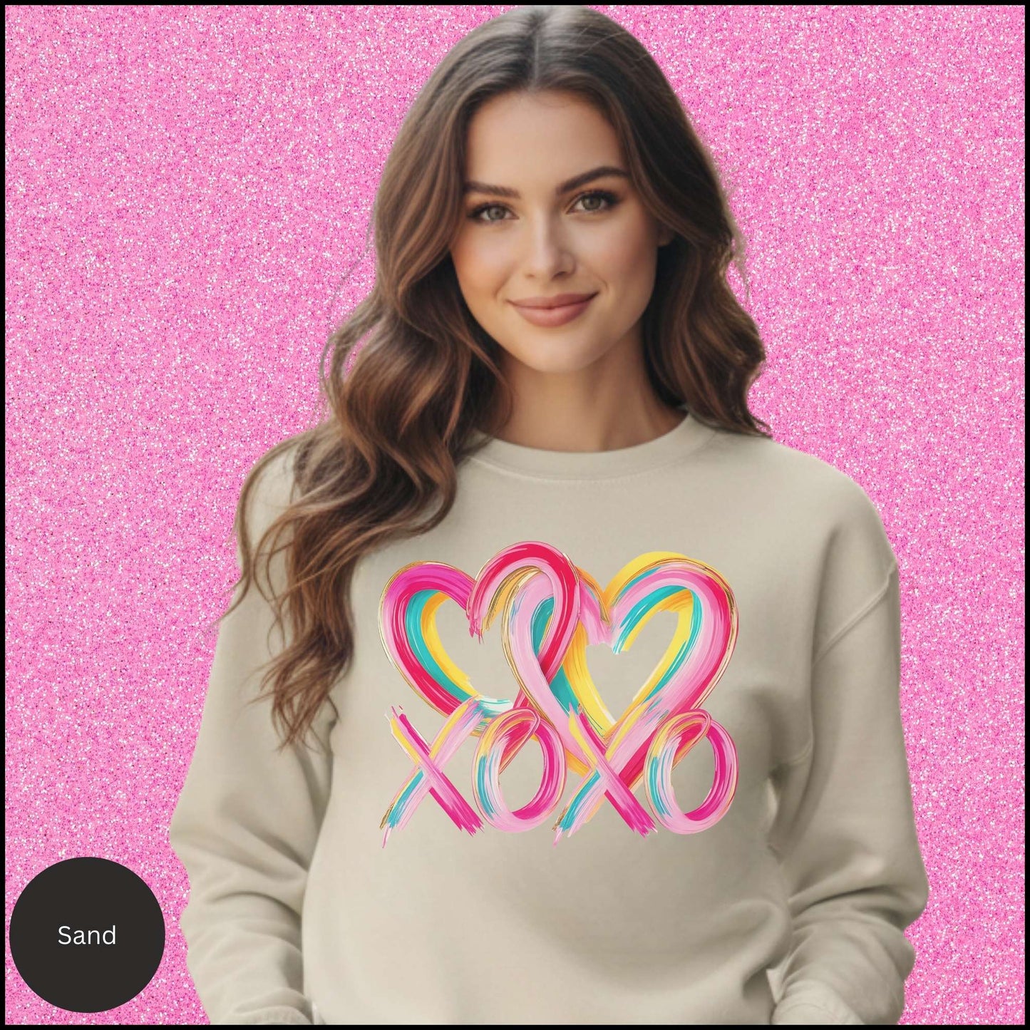 XOXO Sweatshirt, Colorful Heart Crewneck, Pink Rainbow Love Shirt, Cute Valentine Sweatshirt, Gift for Her
