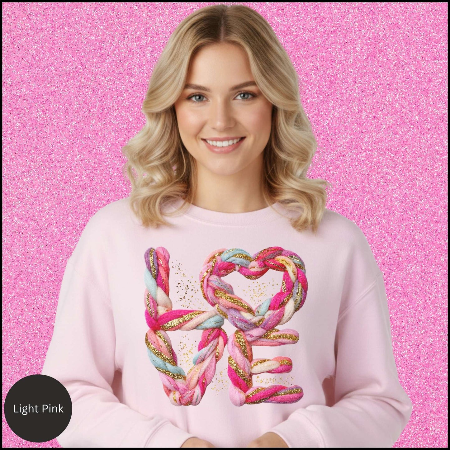 Heart Sweatshirt, Braided Rope Heart Crewneck, Pink Gold Love Sweatshirt, Cozy Valentine Shirt, Gift for Her