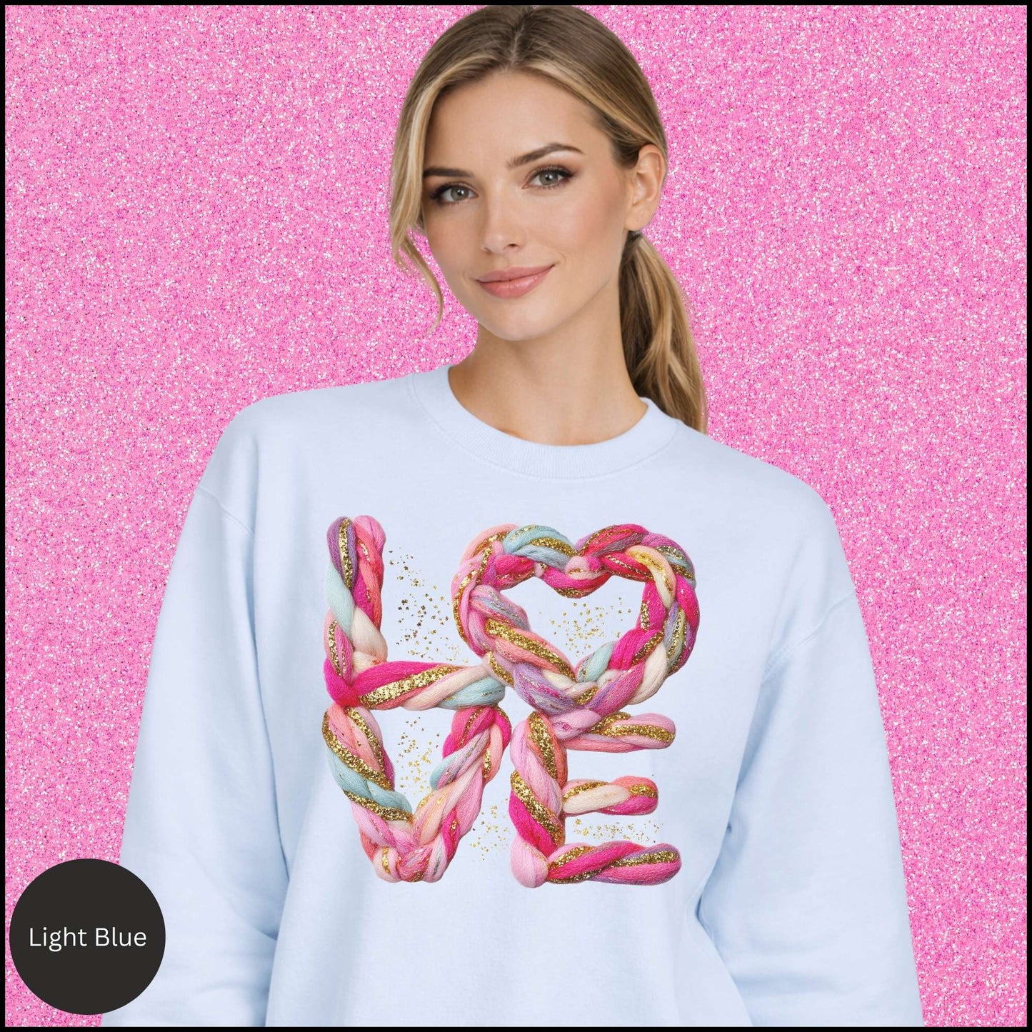 Heart Sweatshirt, Braided Rope Heart Crewneck, Pink Gold Love Sweatshirt, Cozy Valentine Shirt, Gift for Her
