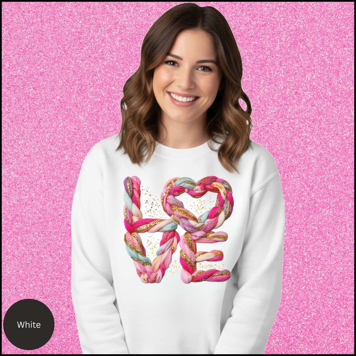 Heart Sweatshirt, Braided Rope Heart Crewneck, Pink Gold Love Sweatshirt, Cozy Valentine Shirt, Gift for Her