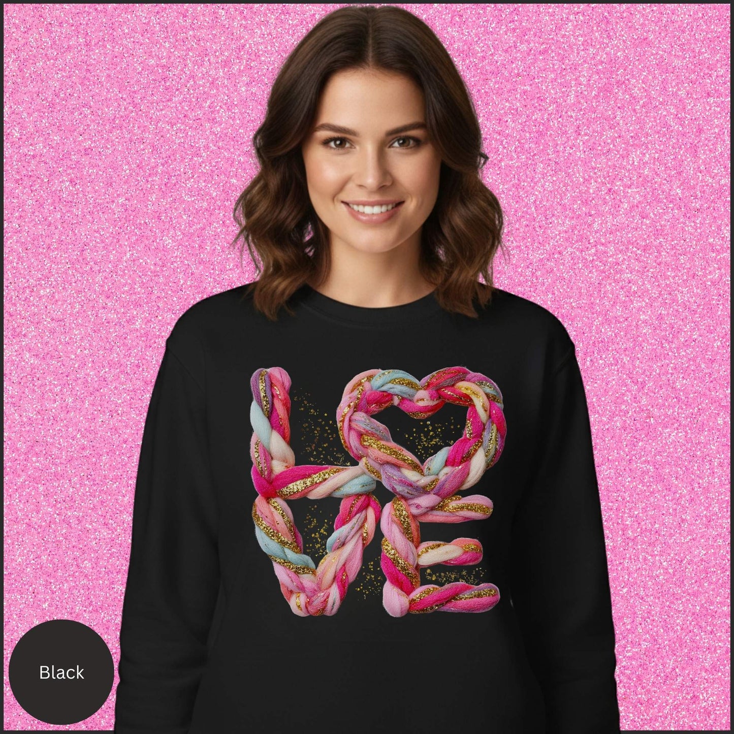 Heart Sweatshirt, Braided Rope Heart Crewneck, Pink Gold Love Sweatshirt, Cozy Valentine Shirt, Gift for Her