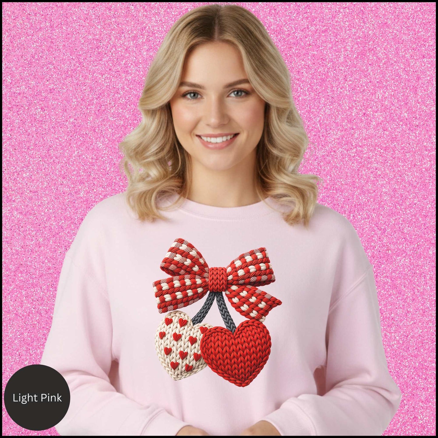 Valentine Heart Sweatshirt, Knit Heart Bow Crewneck, Faux Crochet Love Sweatshirt, Cozy Valentine Shirt, Gift for Her