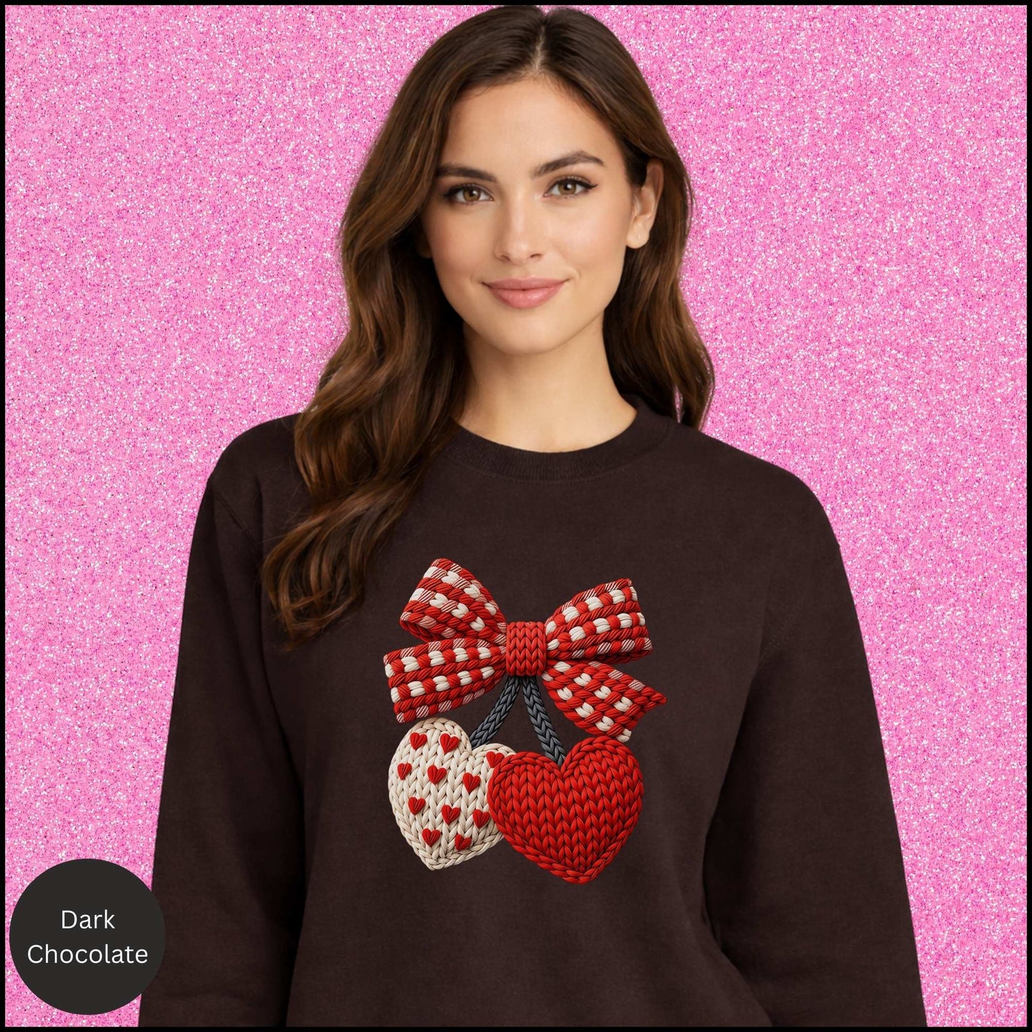 Valentine Heart Sweatshirt, Knit Heart Bow Crewneck, Faux Crochet Love Sweatshirt, Cozy Valentine Shirt, Gift for Her