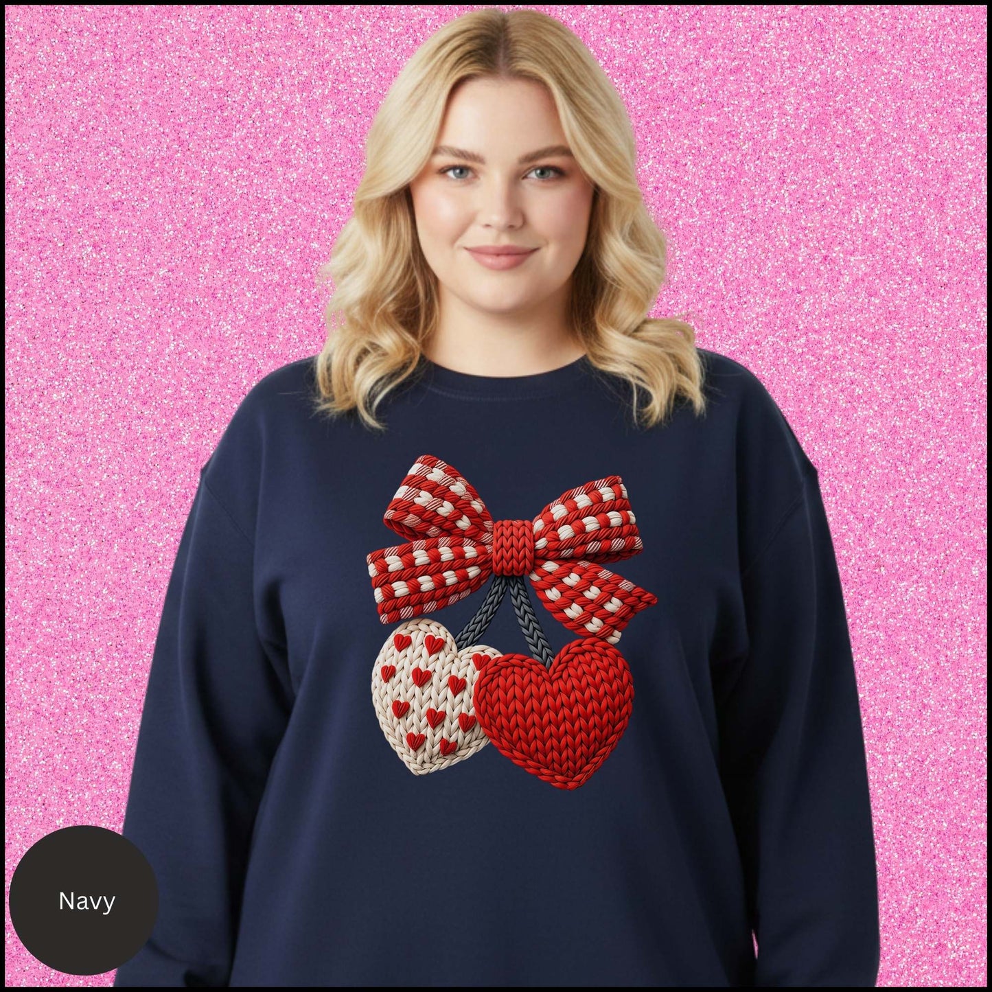 Valentine Heart Sweatshirt, Knit Heart Bow Crewneck, Faux Crochet Love Sweatshirt, Cozy Valentine Shirt, Gift for Her