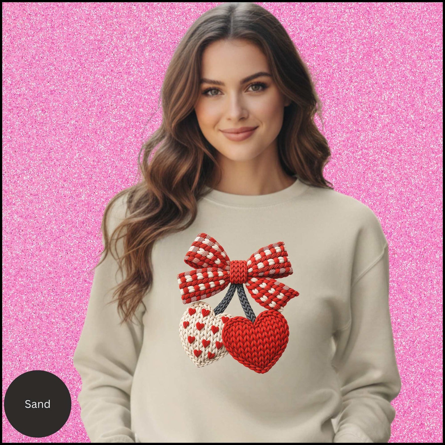 Valentine Heart Sweatshirt, Knit Heart Bow Crewneck, Faux Crochet Love Sweatshirt, Cozy Valentine Shirt, Gift for Her