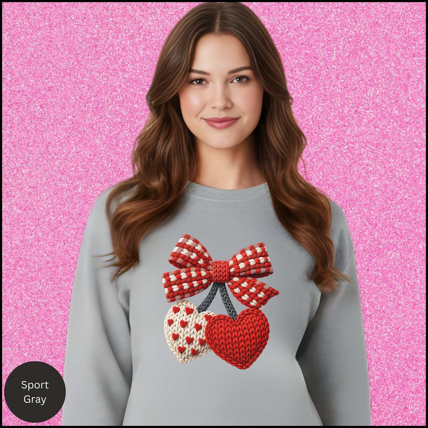 Valentine Heart Sweatshirt, Knit Heart Bow Crewneck, Faux Crochet Love Sweatshirt, Cozy Valentine Shirt, Gift for Her