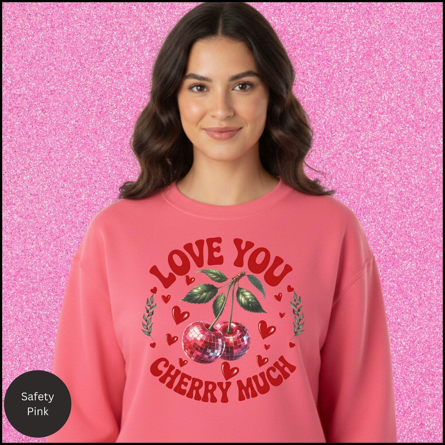 Love You Cherry Much Valentine Sweatshirt – Retro Cherry Heart Graphic Cozy Crewneck