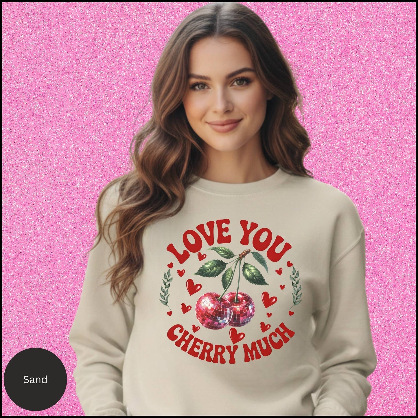 Love You Cherry Much Valentine Sweatshirt – Retro Cherry Heart Graphic Cozy Crewneck