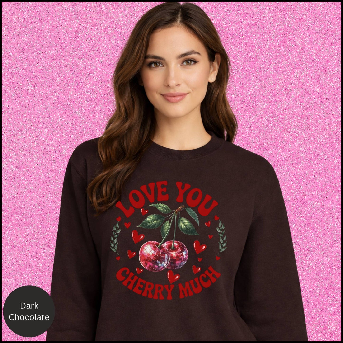 Love You Cherry Much Valentine Sweatshirt – Retro Cherry Heart Graphic Cozy Crewneck