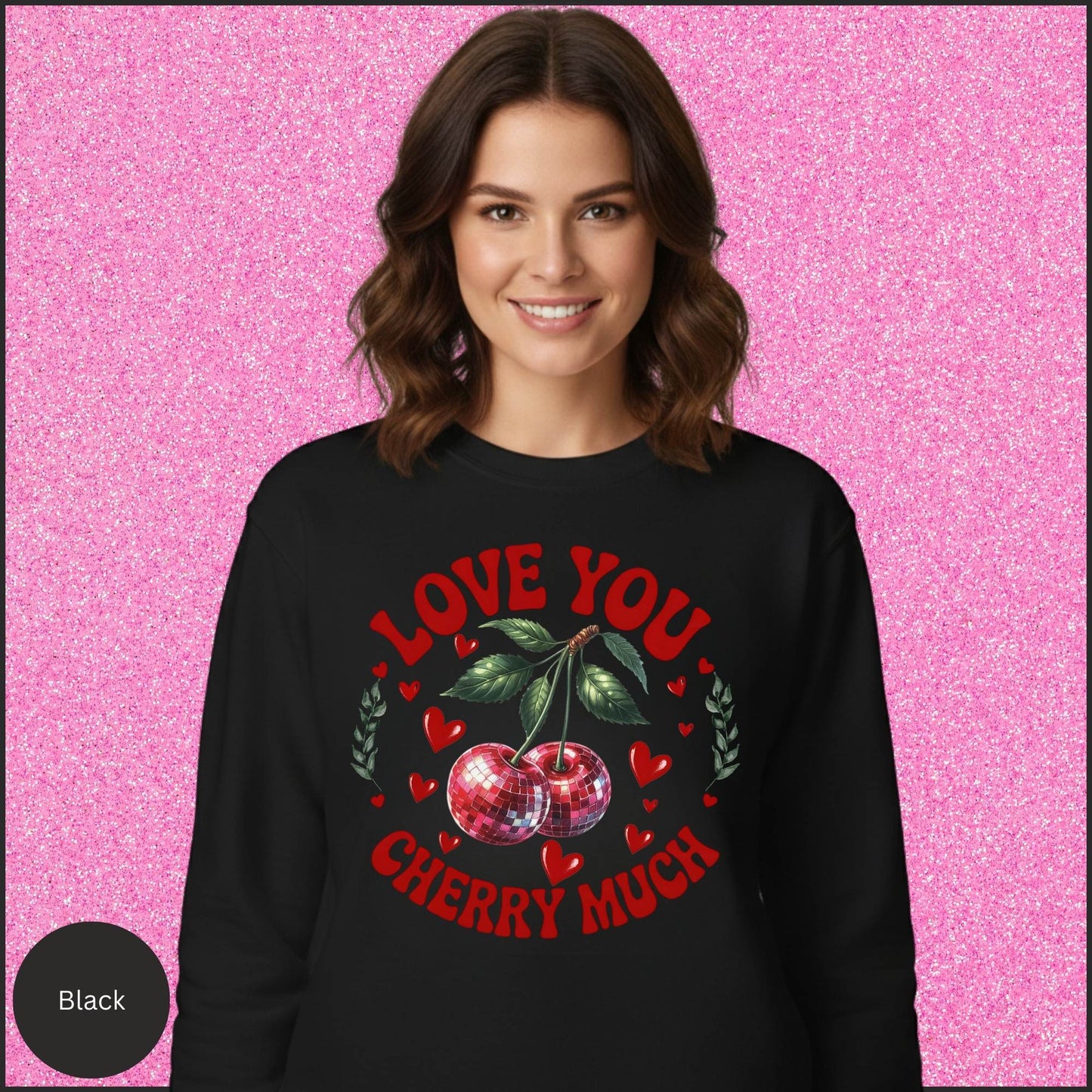 Love You Cherry Much Valentine Sweatshirt – Retro Cherry Heart Graphic Cozy Crewneck