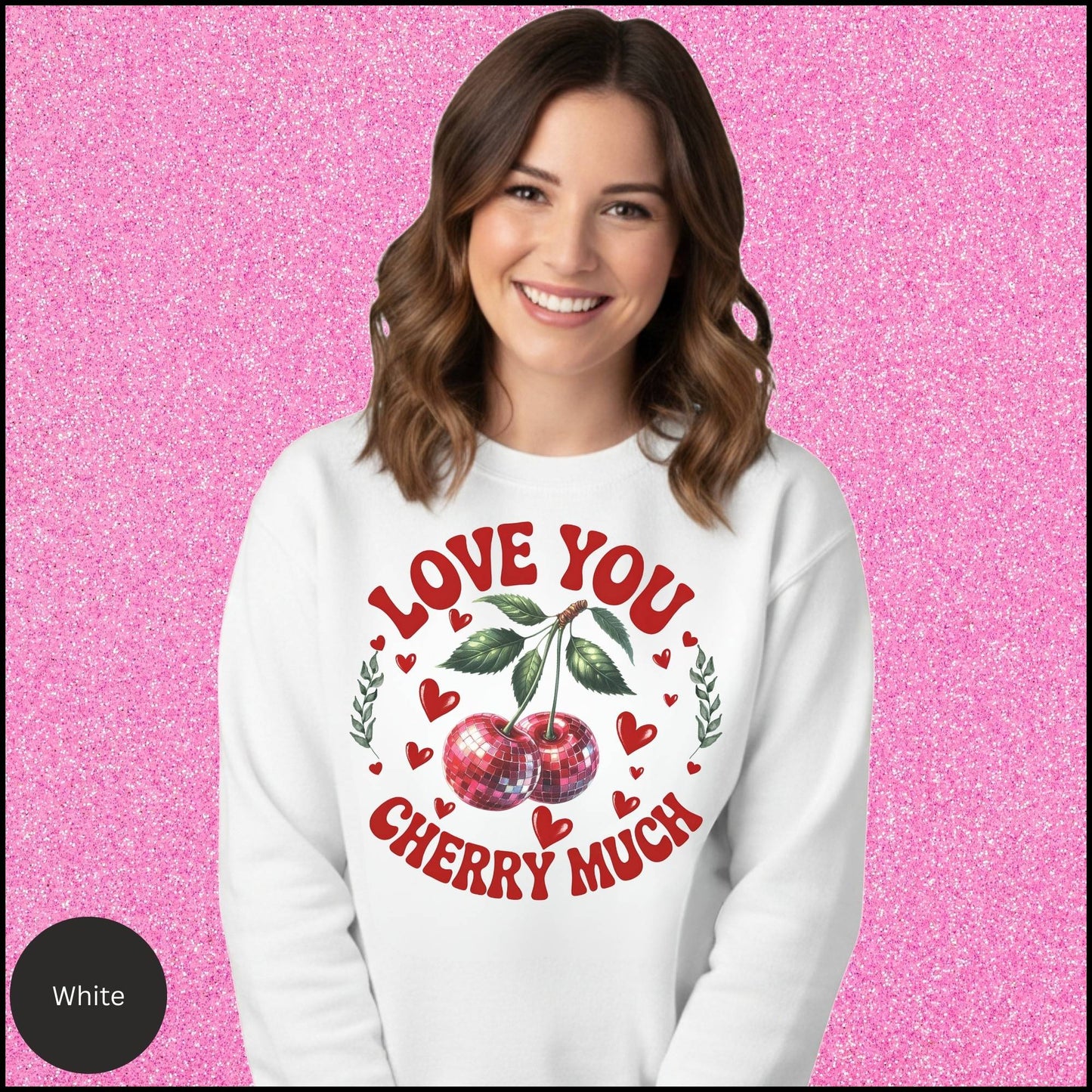 Love You Cherry Much Valentine Sweatshirt – Retro Cherry Heart Graphic Cozy Crewneck