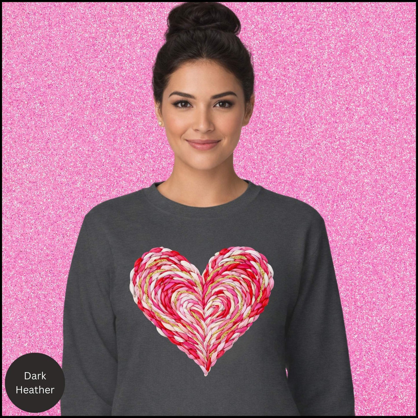 Braided Heart Love Sweatshirt – Textured Pink Heart Cozy Valentine Crewneck
