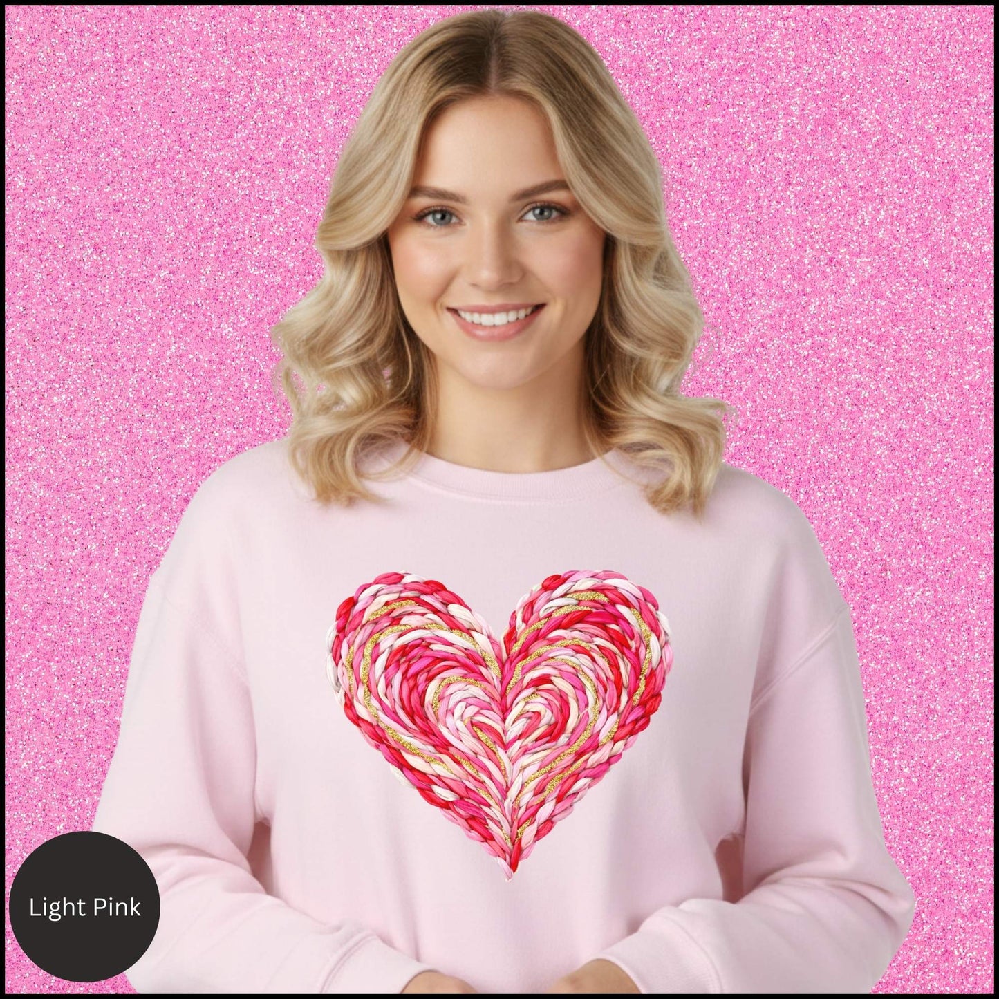 Braided Heart Love Sweatshirt – Textured Pink Heart Cozy Valentine Crewneck