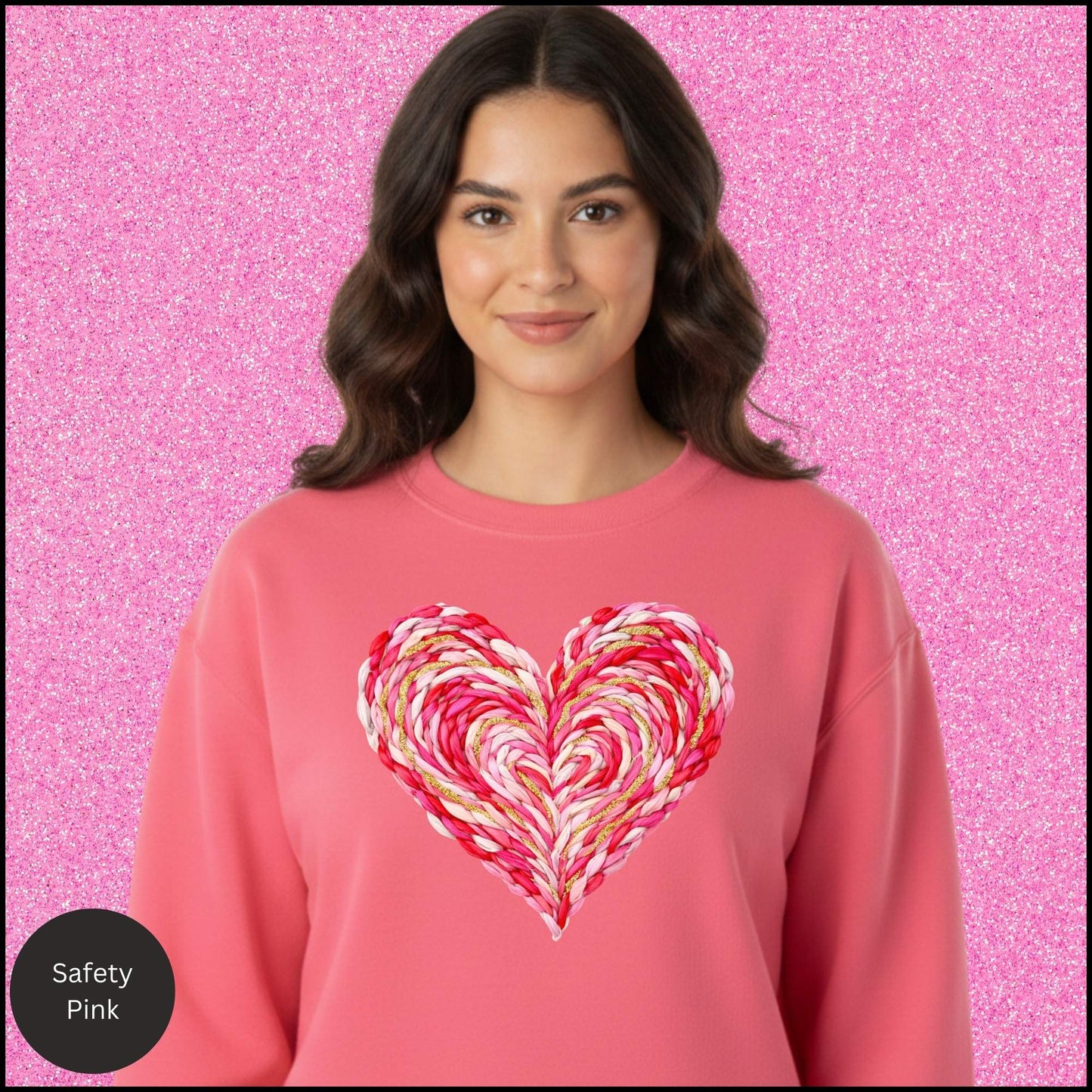 Braided Heart Love Sweatshirt – Textured Pink Heart Cozy Valentine Crewneck