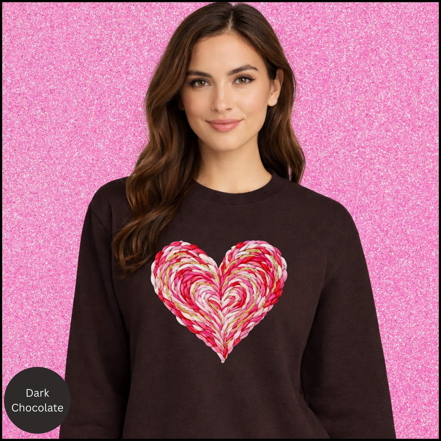 Braided Heart Love Sweatshirt – Textured Pink Heart Cozy Valentine Crewneck