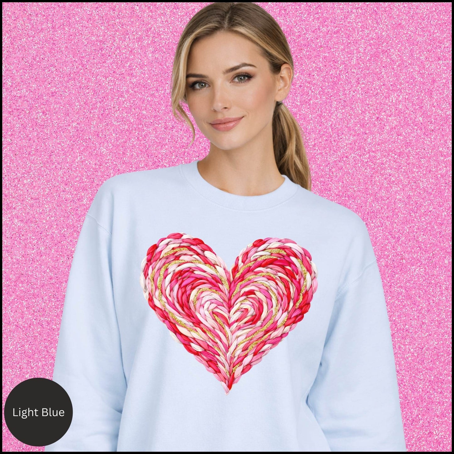 Braided Heart Love Sweatshirt – Textured Pink Heart Cozy Valentine Crewneck