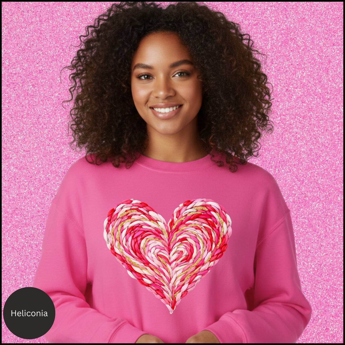Braided Heart Love Sweatshirt – Textured Pink Heart Cozy Valentine Crewneck