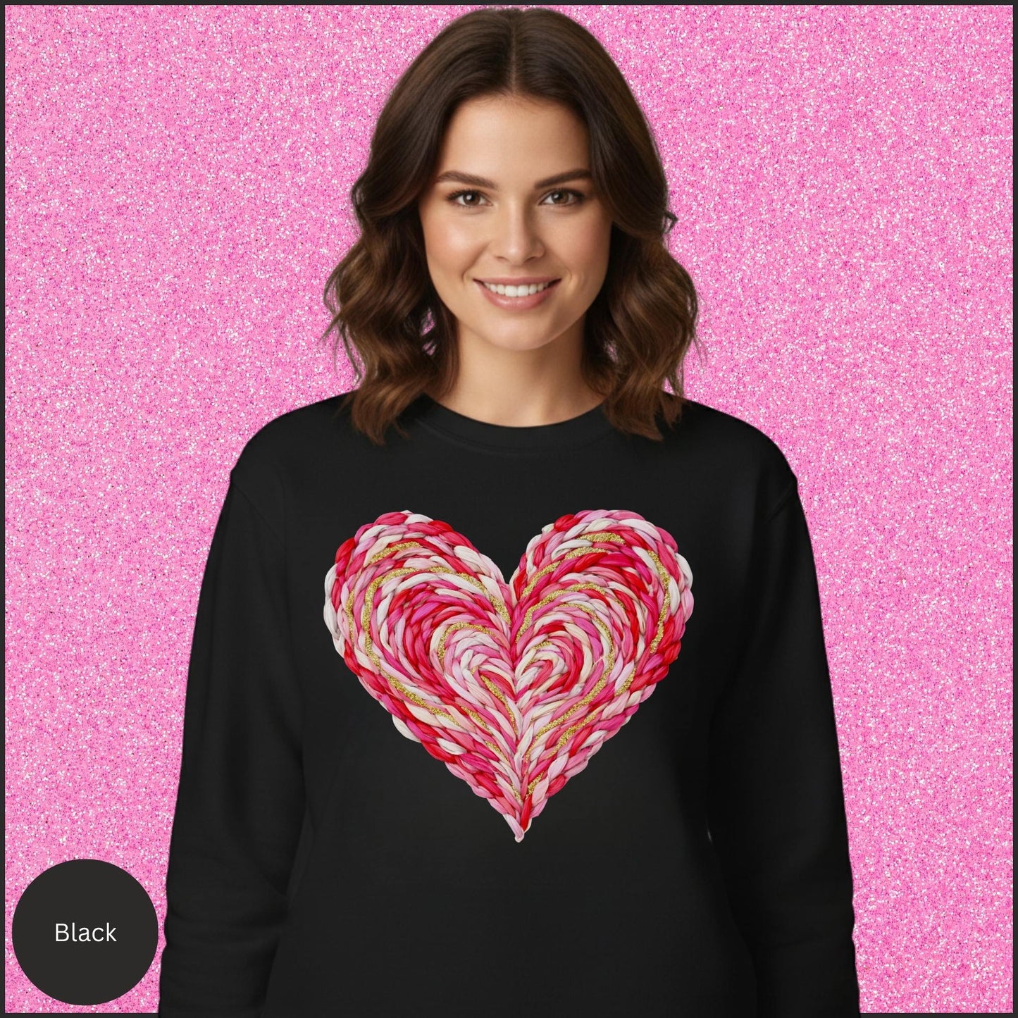 Braided Heart Love Sweatshirt – Textured Pink Heart Cozy Valentine Crewneck