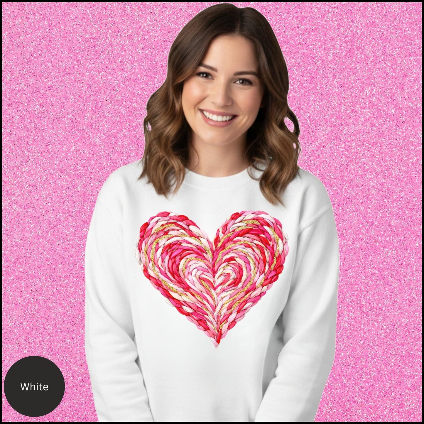 Braided Heart Love Sweatshirt – Textured Pink Heart Cozy Valentine Crewneck