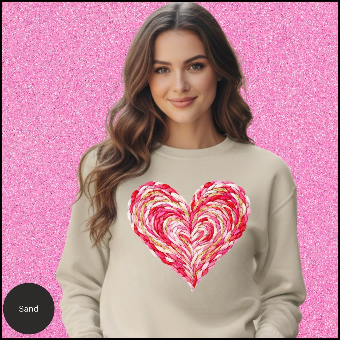 Braided Heart Love Sweatshirt – Textured Pink Heart Cozy Valentine Crewneck