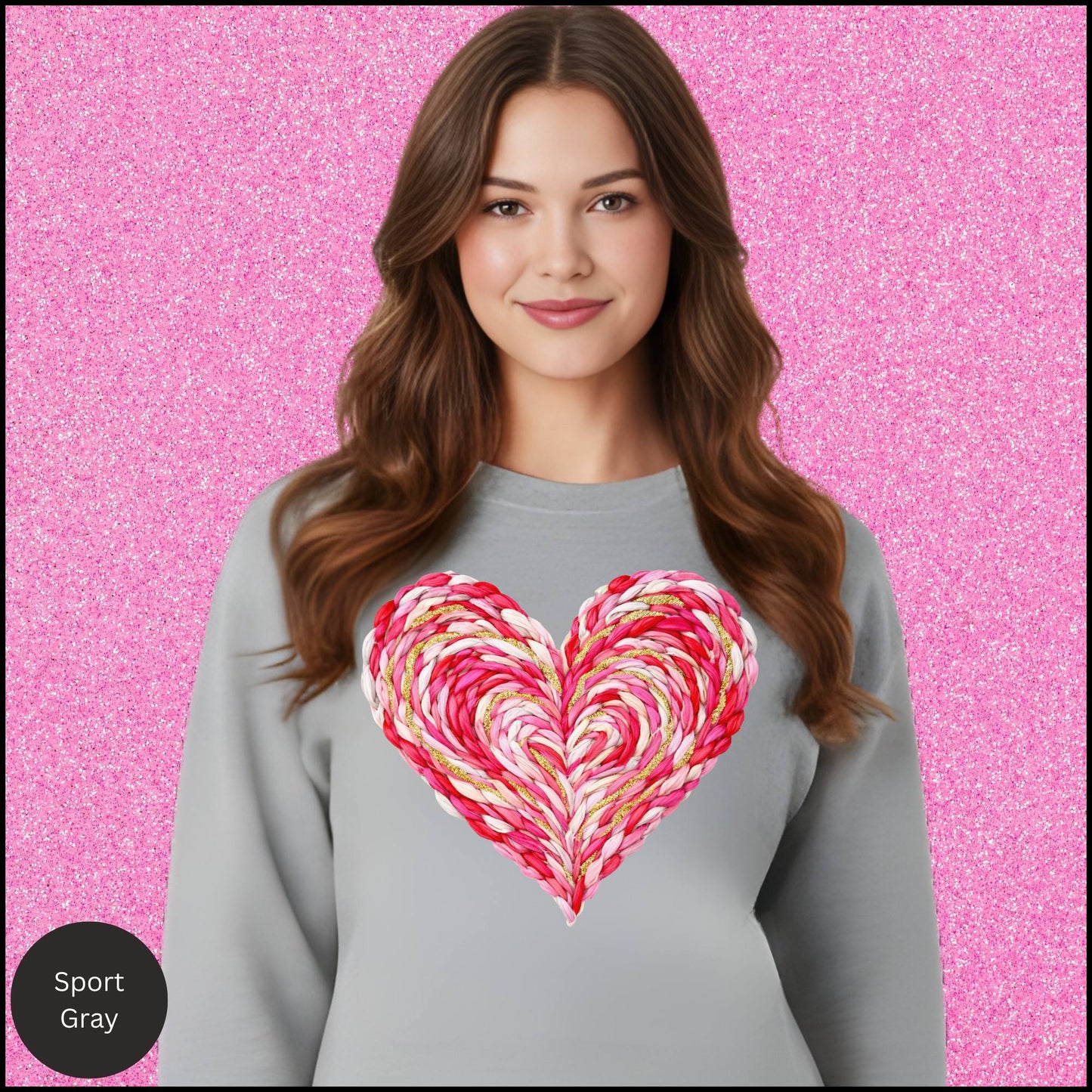 Braided Heart Love Sweatshirt – Textured Pink Heart Cozy Valentine Crewneck