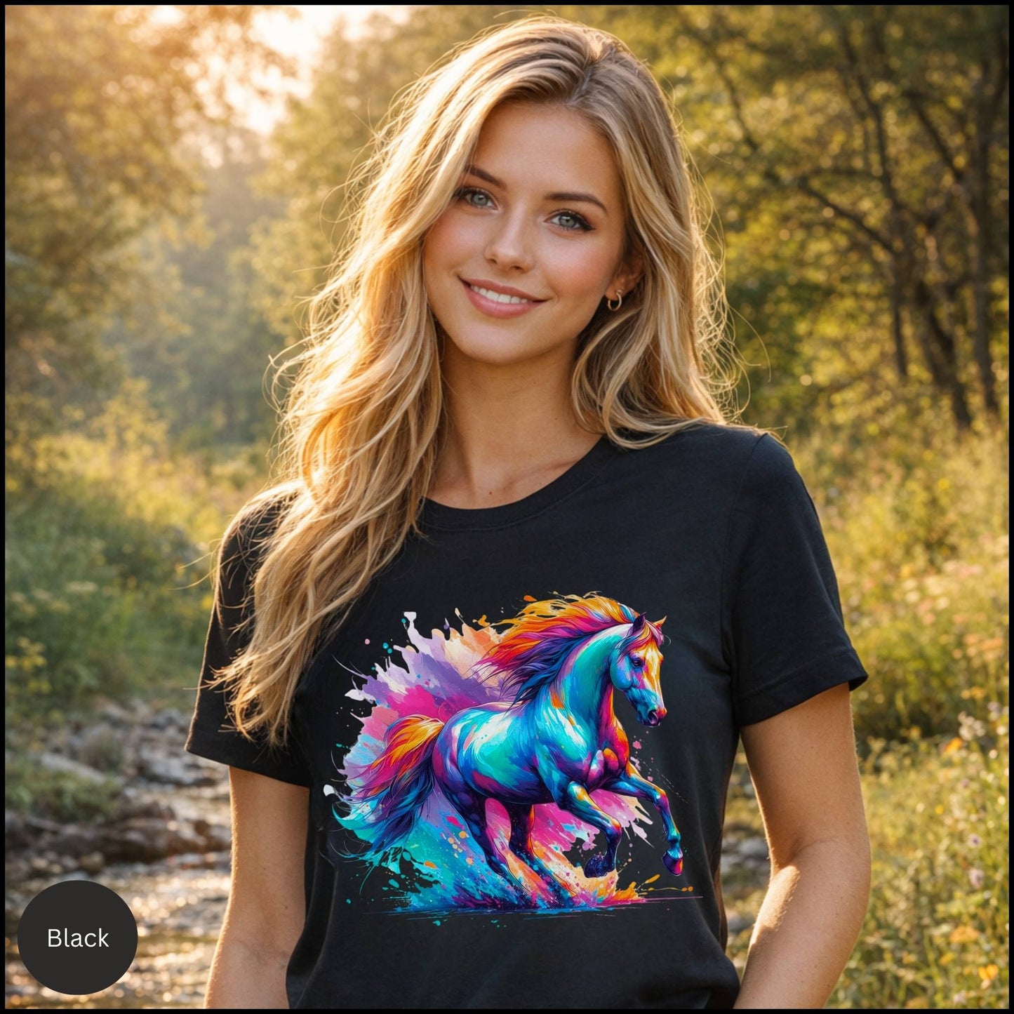 Vibrant Wild Horse Graphic Tee – Colorful Artistic Horse Lover T-Shirt