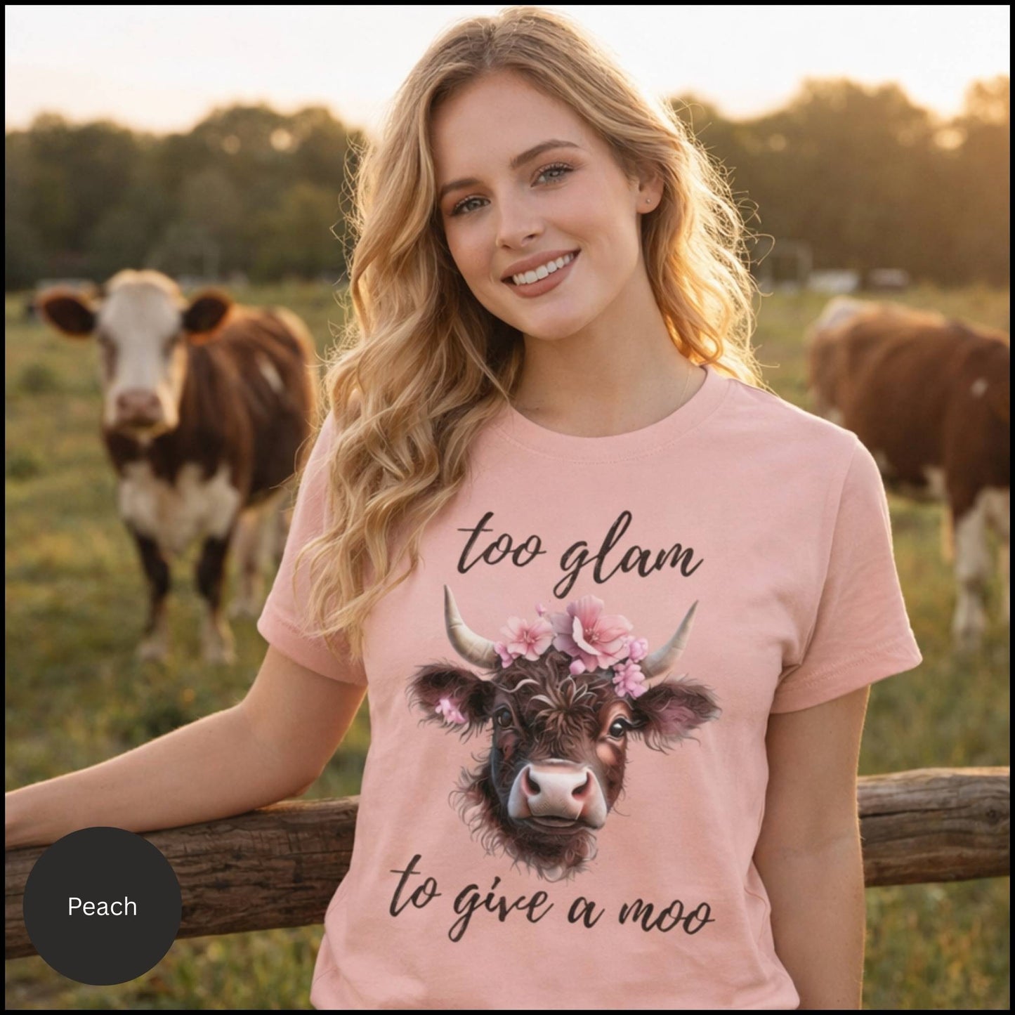 Too Glam to Give a Moo Cow Graphic Tee – Funny Floral Highland Cow T-Shirt