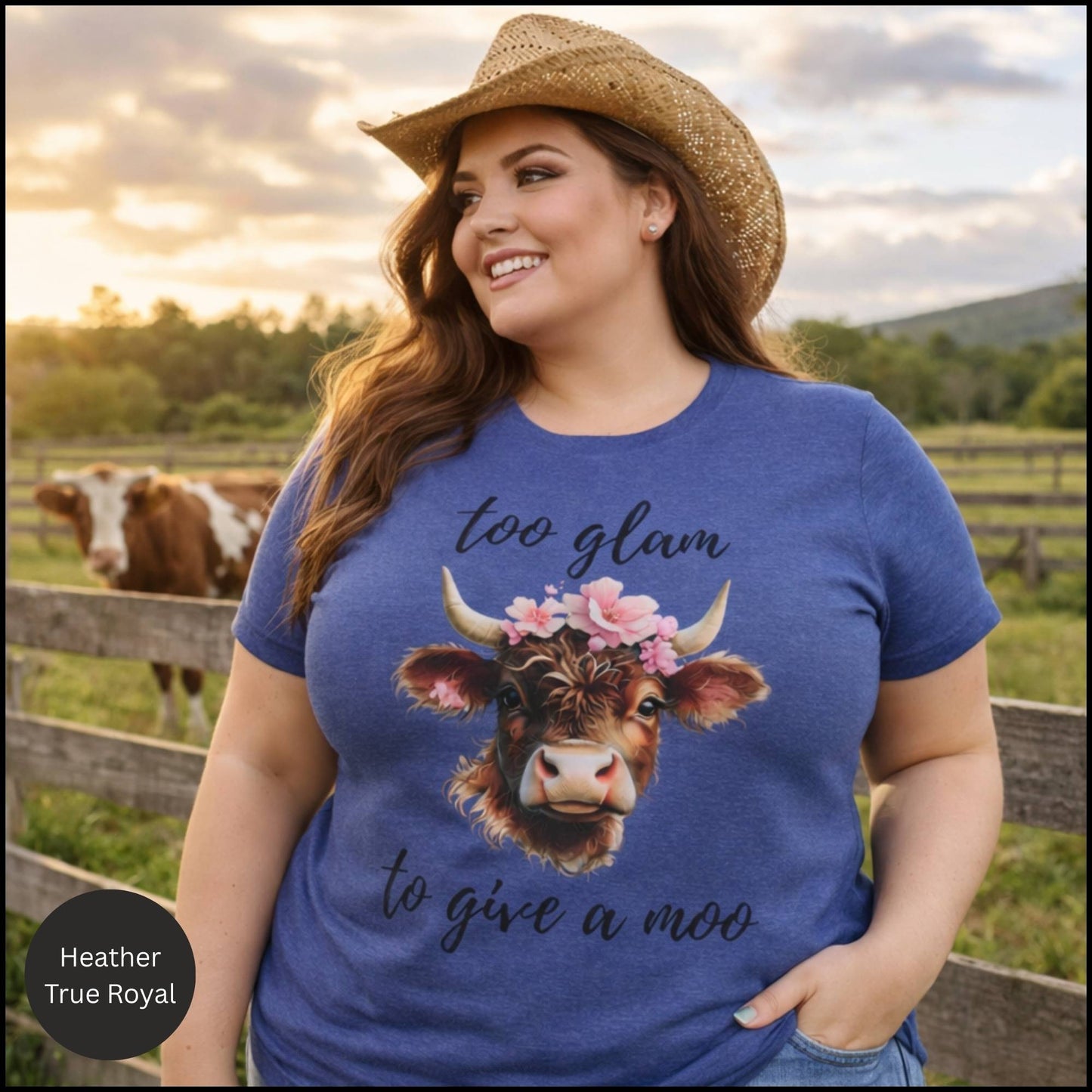 Too Glam to Give a Moo Cow Graphic Tee – Funny Floral Highland Cow T-Shirt