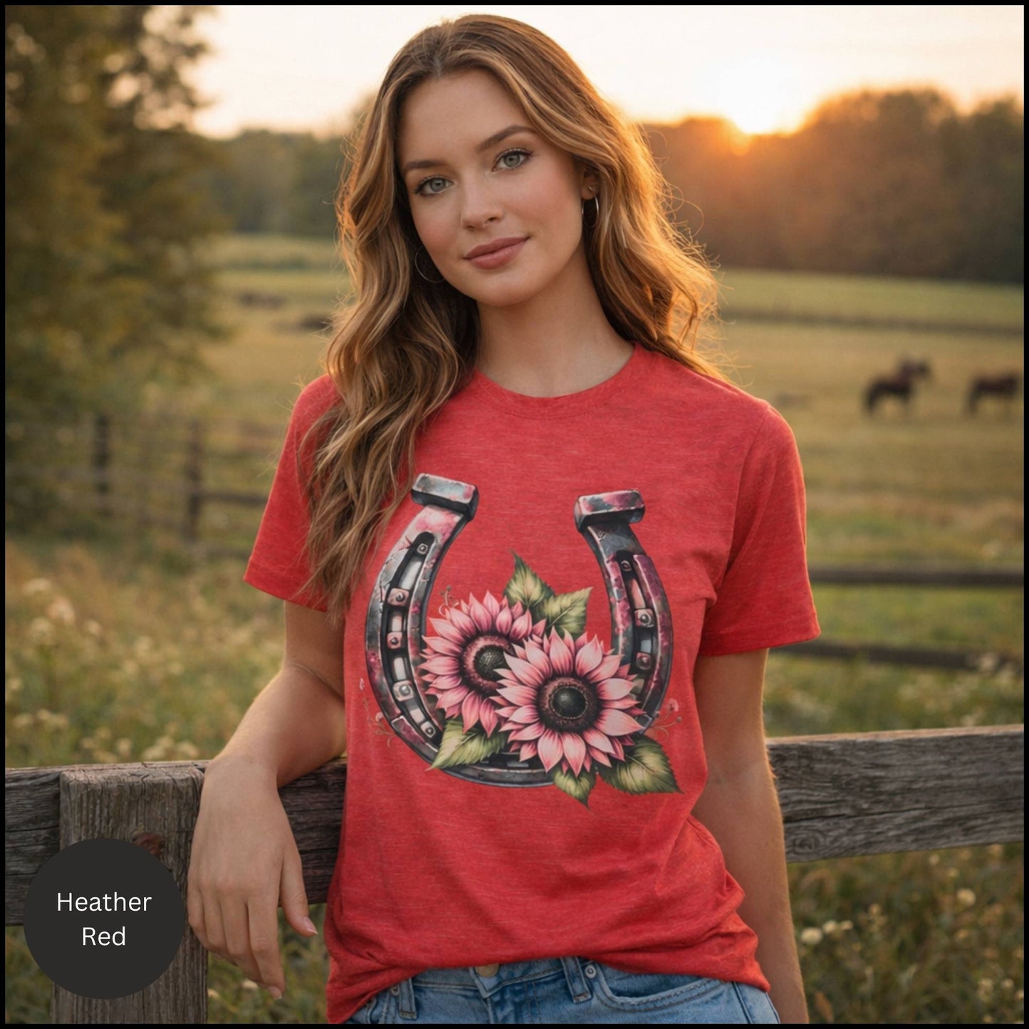 Floral Horseshoe Graphic Tee – Western Cowgirl Sunflower Horseshoe T-Shirt