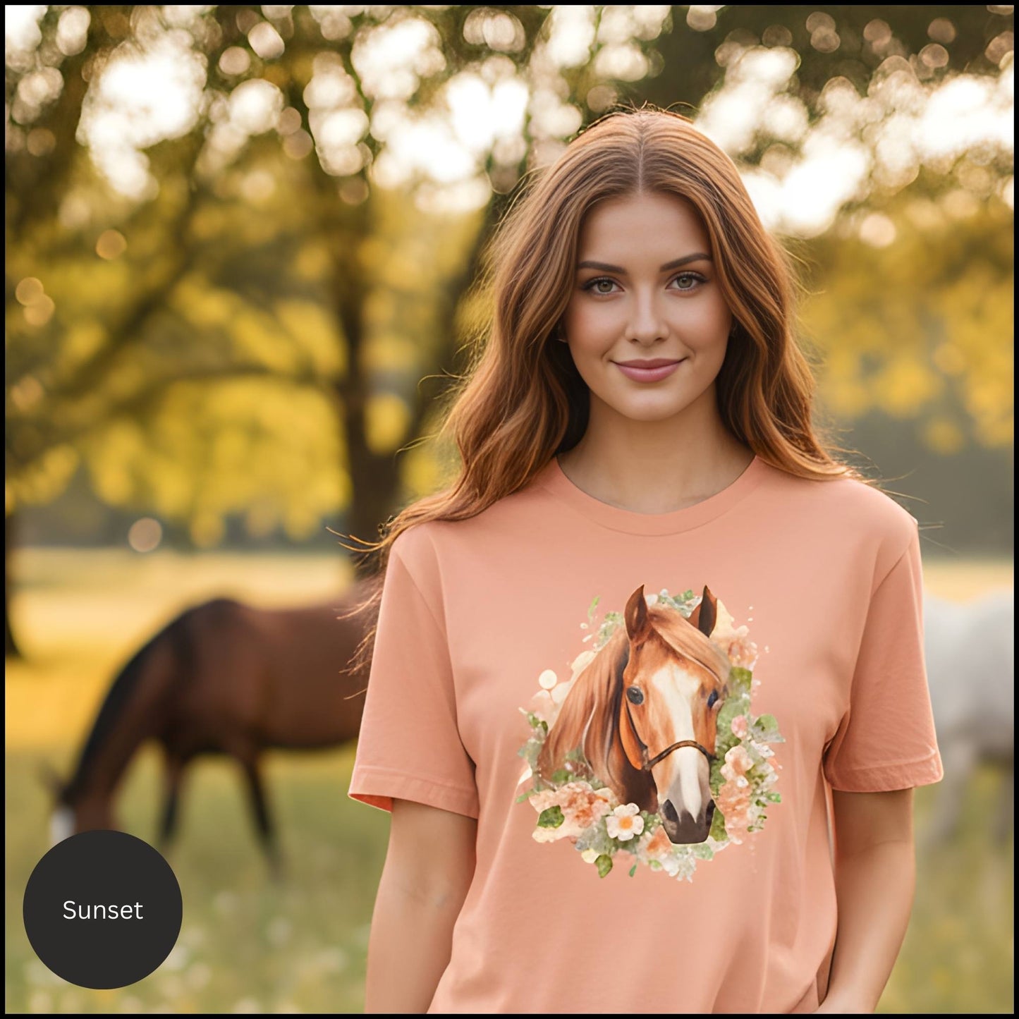 Floral Horse Portrait Graphic Tee – Feminine Equestrian Horse Lover T-Shirt