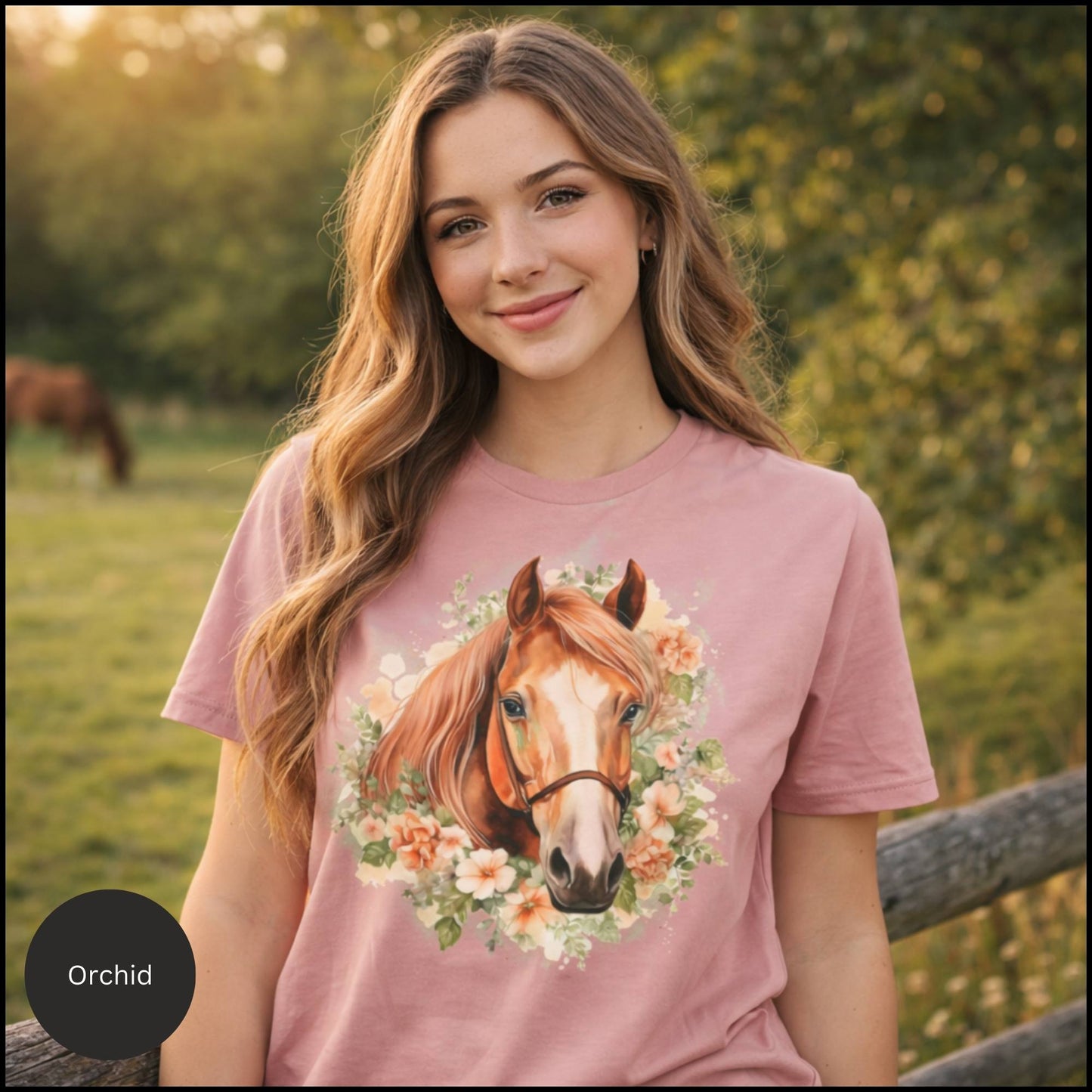 Floral Horse Portrait Graphic Tee – Feminine Equestrian Horse Lover T-Shirt