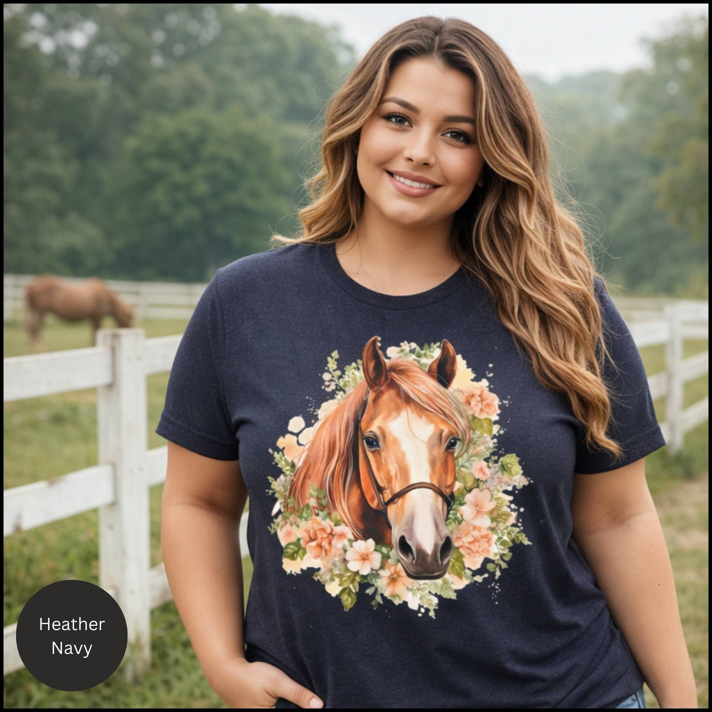 Floral Horse Portrait Graphic Tee – Feminine Equestrian Horse Lover T-Shirt