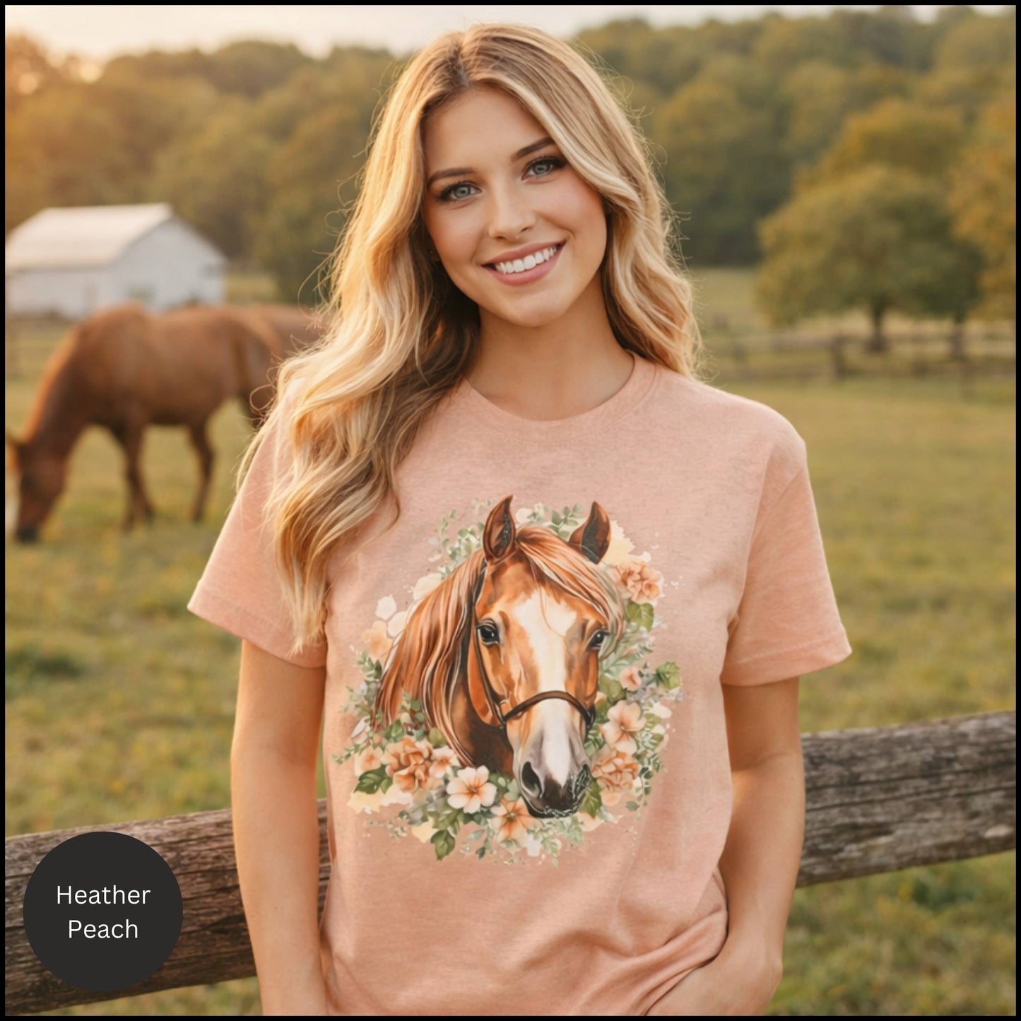 Floral Horse Portrait Graphic Tee – Feminine Equestrian Horse Lover T-Shirt