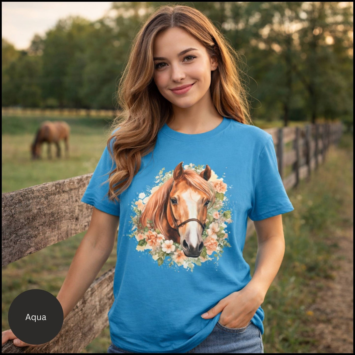 Floral Horse Portrait Graphic Tee – Feminine Equestrian Horse Lover T-Shirt