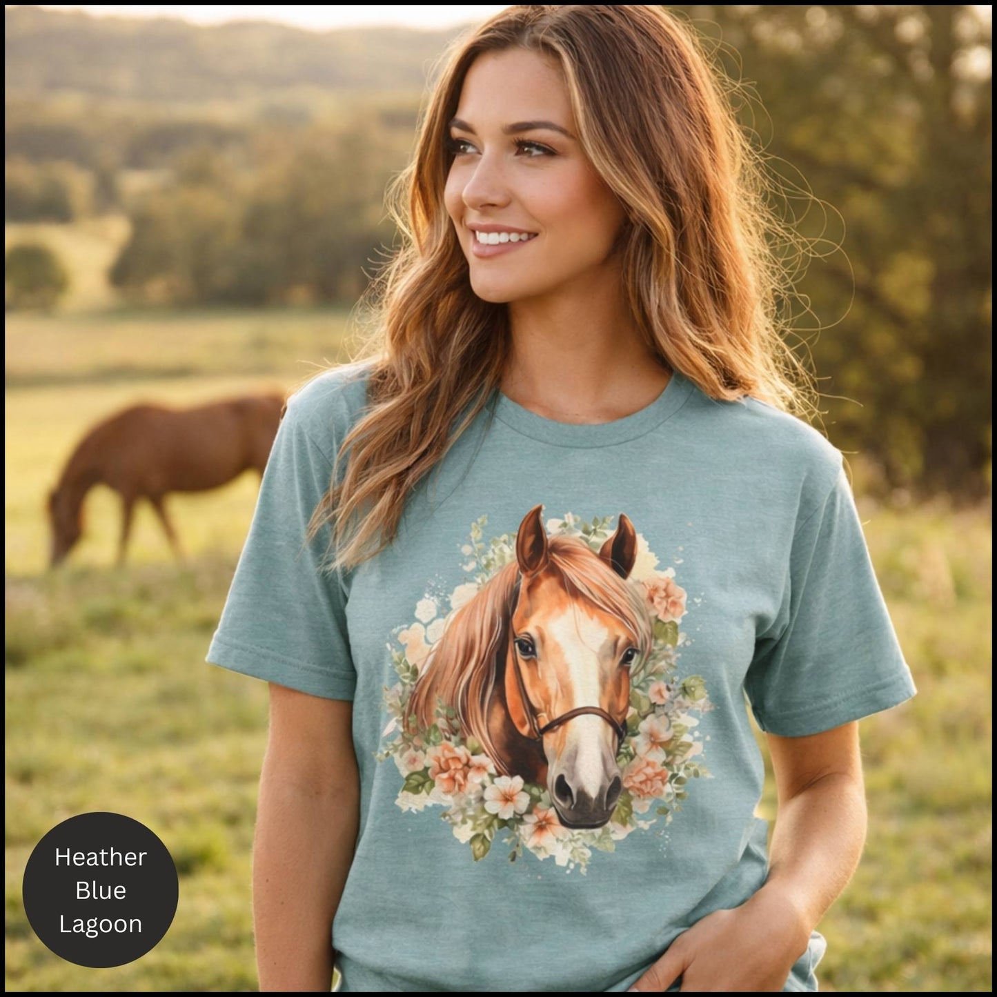 Floral Horse Portrait Graphic Tee – Feminine Equestrian Horse Lover T-Shirt