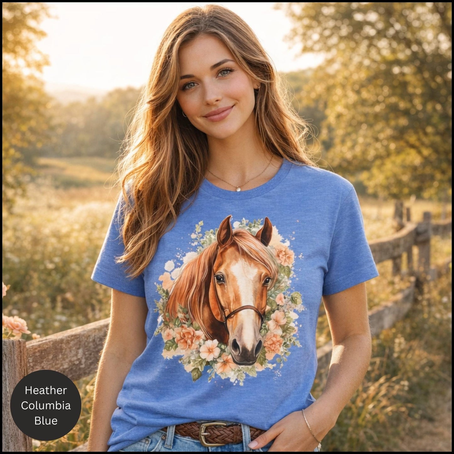 Floral Horse Portrait Graphic Tee – Feminine Equestrian Horse Lover T-Shirt