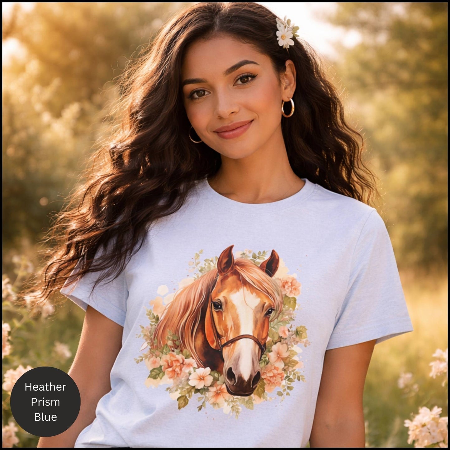 Floral Horse Portrait Graphic Tee – Feminine Equestrian Horse Lover T-Shirt