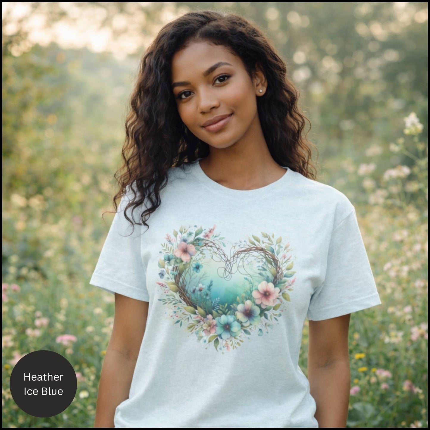 Floral Heart Wreath Graphic Tee – Soft Cottagecore Boho Floral Heart T-Shirt