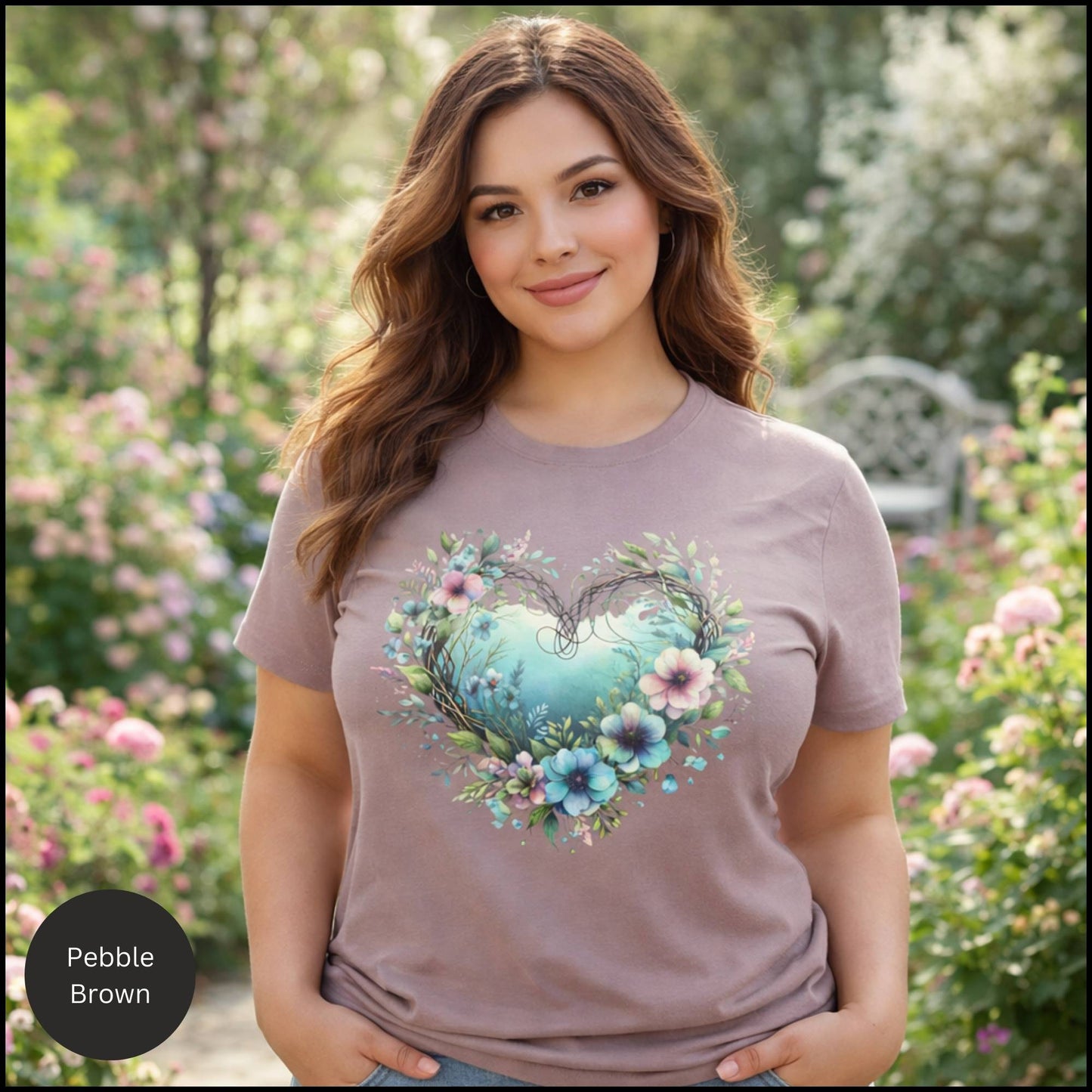 Floral Heart Wreath Graphic Tee – Soft Cottagecore Boho Floral Heart T-Shirt