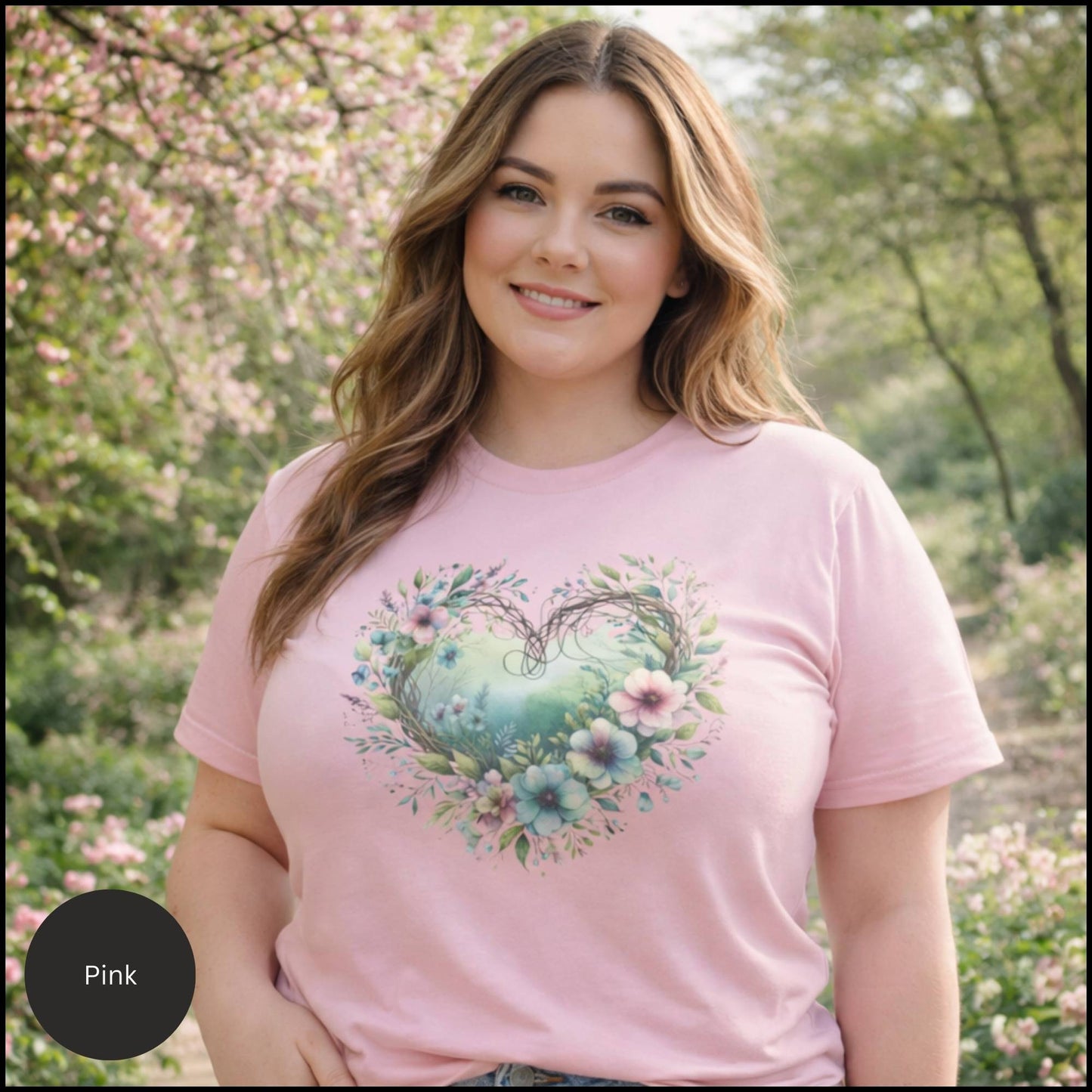 Floral Heart Wreath Graphic Tee – Soft Cottagecore Boho Floral Heart T-Shirt