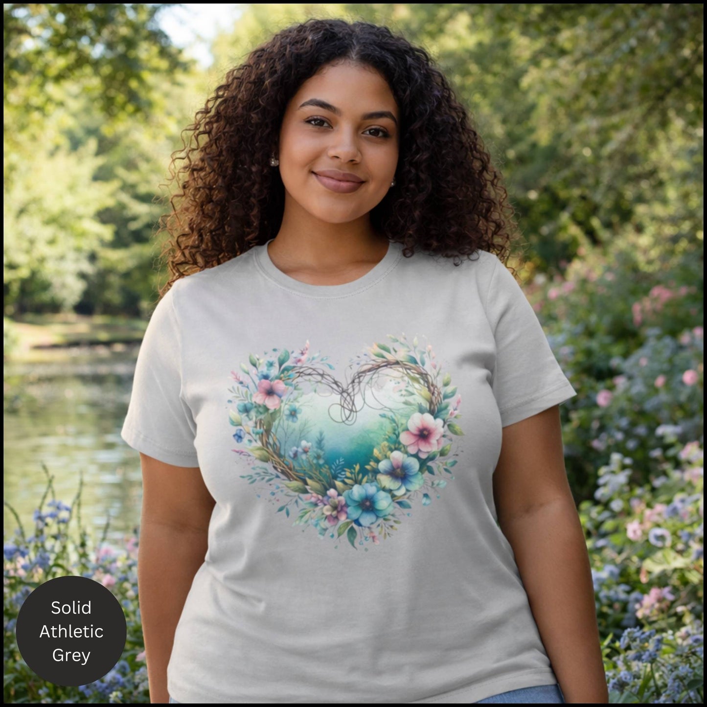 Floral Heart Wreath Graphic Tee – Soft Cottagecore Boho Floral Heart T-Shirt