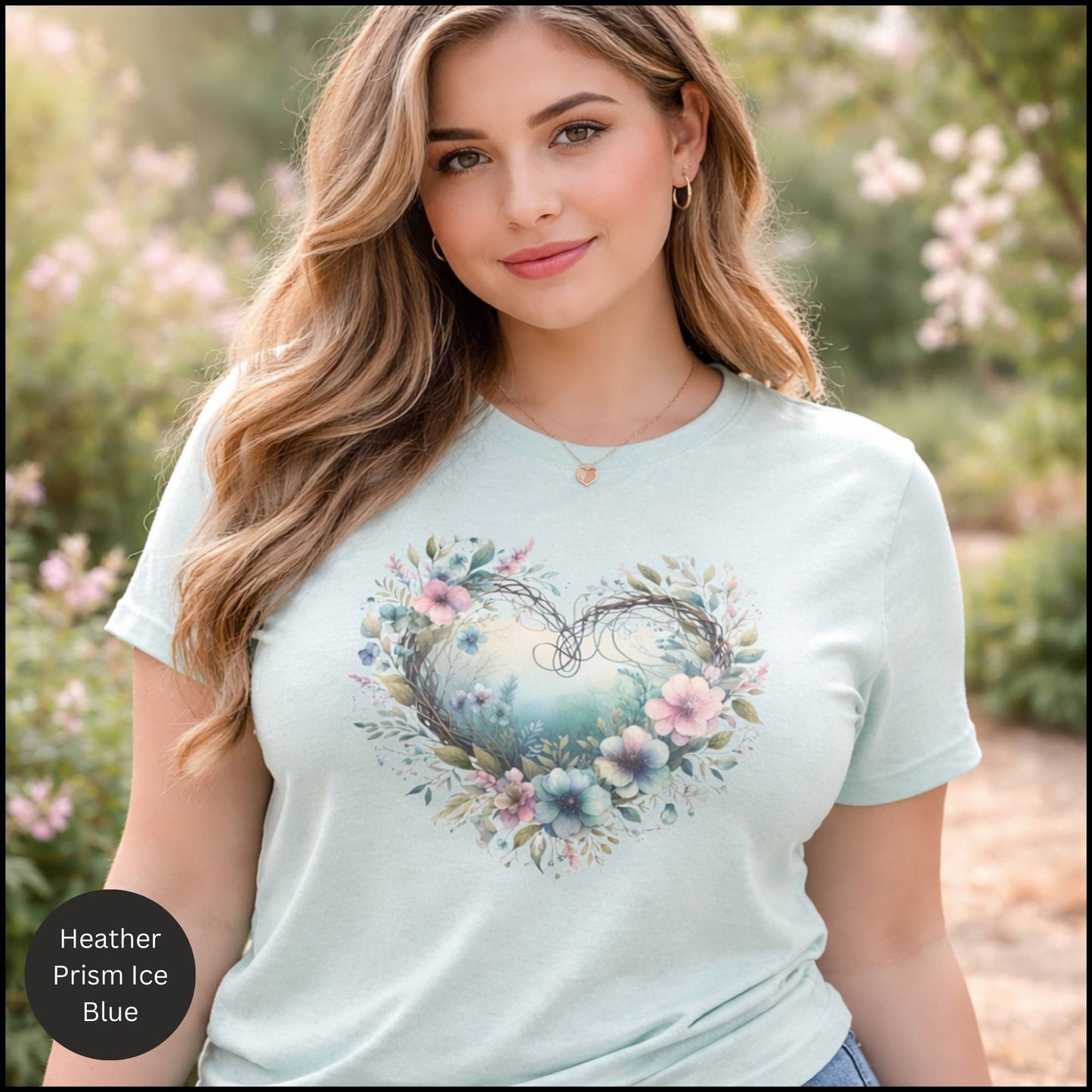 Floral Heart Wreath Graphic Tee – Soft Cottagecore Boho Floral Heart T-Shirt