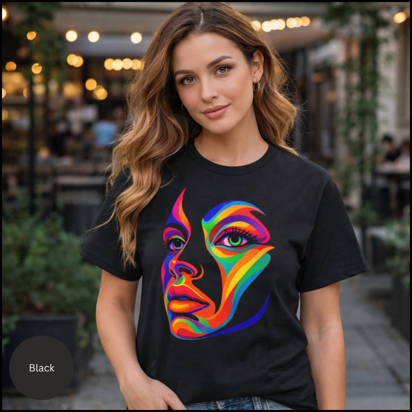 Rainbow Abstract Face Graphic Tee – Bold Modern Art Statement T-Shirt