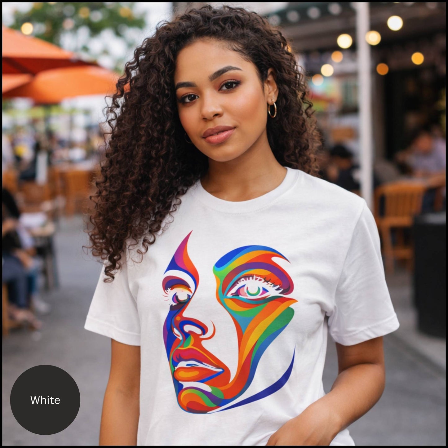 Rainbow Abstract Face Graphic Tee – Bold Modern Art Statement T-Shirt