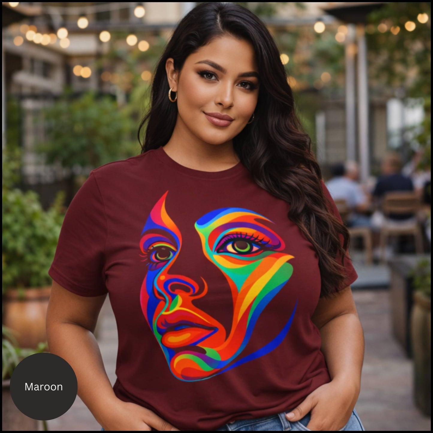 Rainbow Abstract Face Graphic Tee – Bold Modern Art Statement T-Shirt
