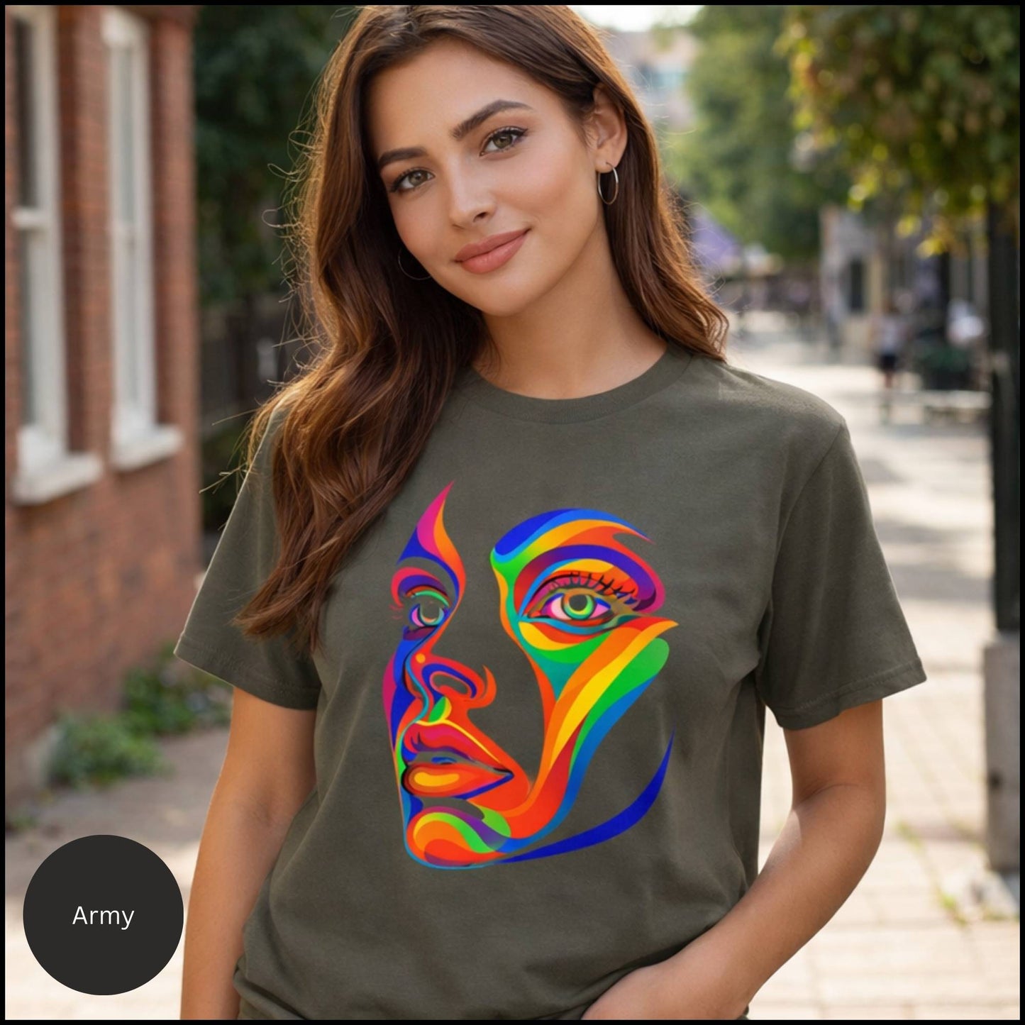 Rainbow Abstract Face Graphic Tee – Bold Modern Art Statement T-Shirt