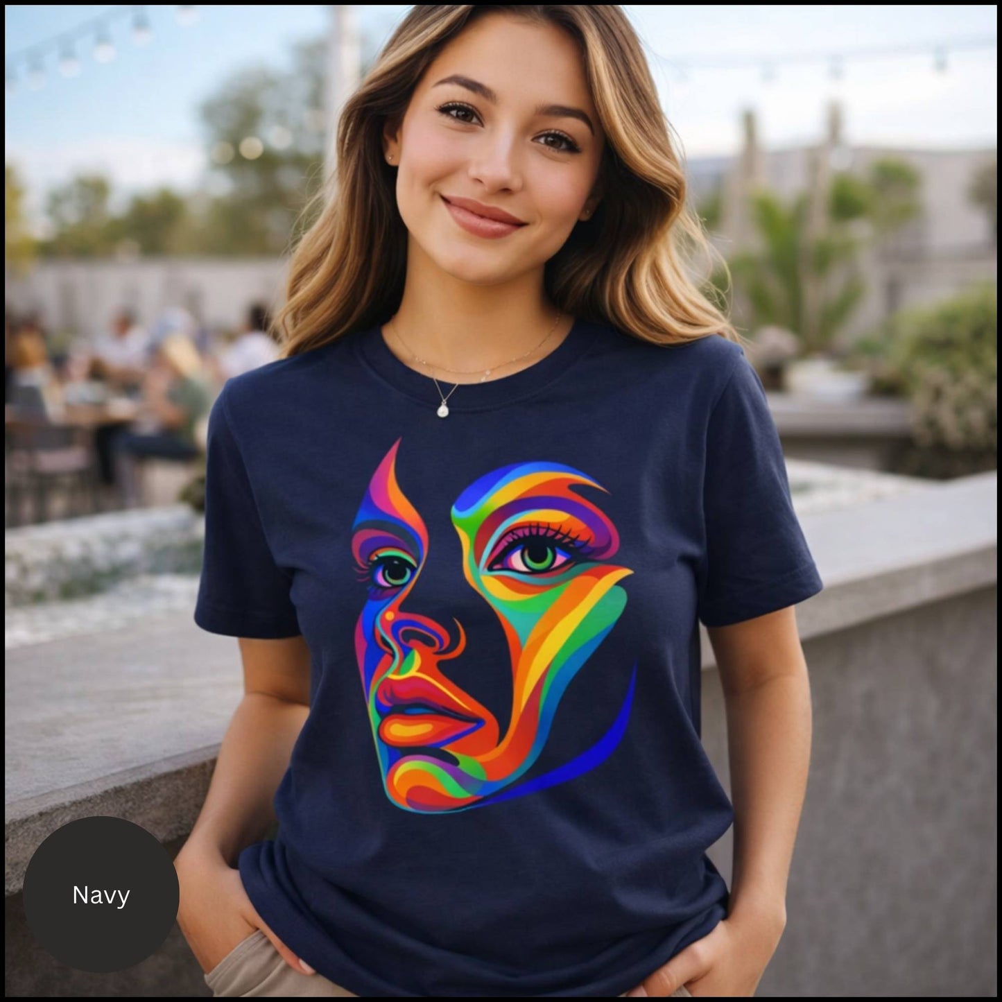 Rainbow Abstract Face Graphic Tee – Bold Modern Art Statement T-Shirt