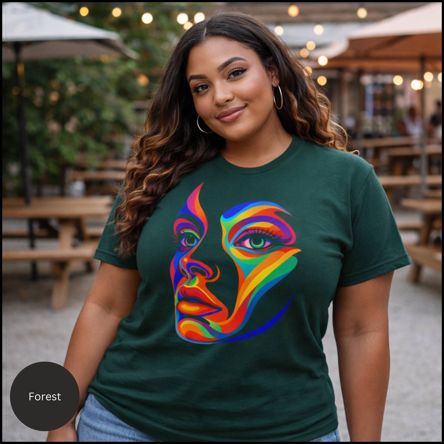 Rainbow Abstract Face Graphic Tee – Bold Modern Art Statement T-Shirt